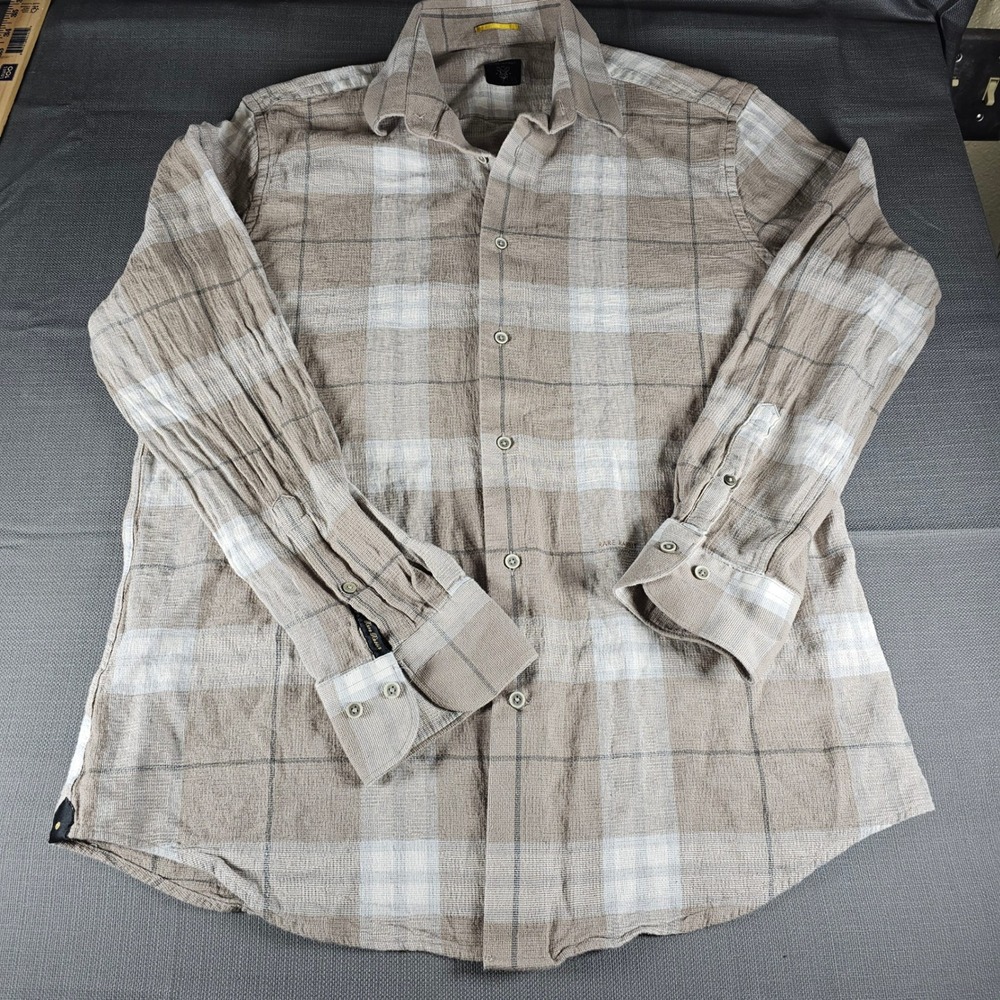 Rare‎ Rabbit MELFI Men's Long Sleeve Plaid Button Down Shirt Light Brown Size LG